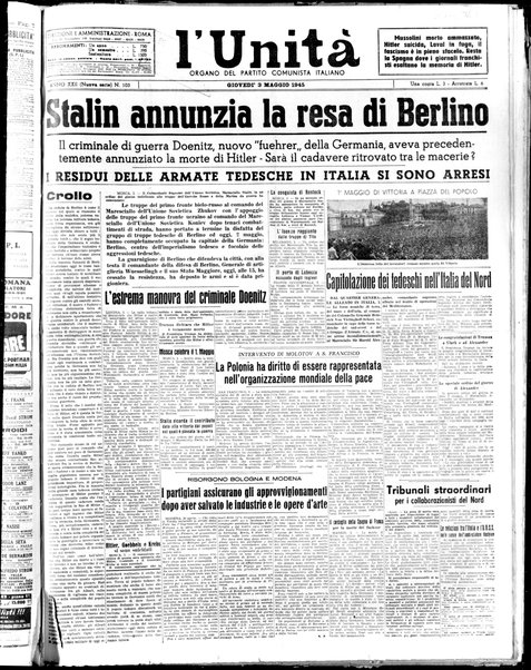 L'Unità : organo centrale del Partito comunista italiano